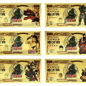 YJacuing Anime Fullmetal Alchemist Gold Coated Banknote, FA Limited Edition Collectible Bill Bookmark (6 PCS)