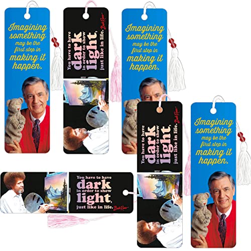 Inspiring Quote Bookmarks for Women Men Kids Bundle ~ 3 Premium Mister Rogers Bookmarks and 3 Bob Ross Bookmarks for Book Journal Notebook (Bob Ross Mister Rogers Party Office School Supplies)
