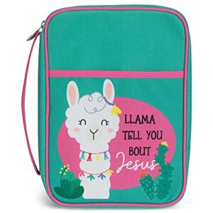 llama tell you about jesus pink medium canvas bible cover with handle
