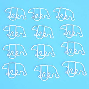 12Pcs Bear Shape Paper Clips,White Journal Paper Clips Metal Bookmark Clips Office Supplies with Storage Box for Document Organizing