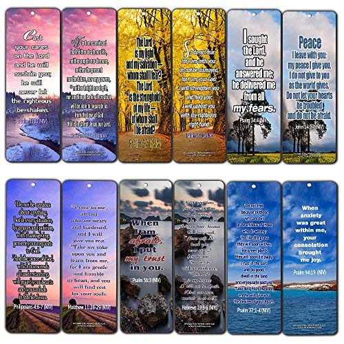 Bible Verses Bookmarks (12-Pack) - Bible Verses to Release Stress and Anxiety - Inspirational Religious Scriptures Prayer Cards - Best Encouragement Gifts for Men Women Teens Kids - Church Supplies