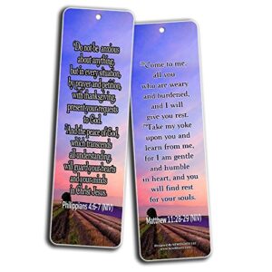Bible Verses Bookmarks (12-Pack) - Bible Verses to Release Stress and Anxiety - Inspirational Religious Scriptures Prayer Cards - Best Encouragement Gifts for Men Women Teens Kids - Church Supplies