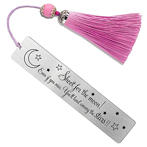 YUWANTR Shoot for The Moon Even If You Miss, You'll Land Among The Stars Metal Bookmark Book Lover Gifts for Woman Man Teens Students Friends Bookworm Readers Graduation Gift Back to School Gifts