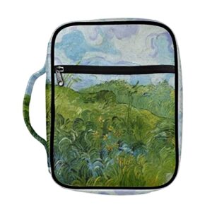 poetesant van gogh bible cover for women green wheat fields book case oil painting art bible handle purses with handle scripture book carrying case church bag