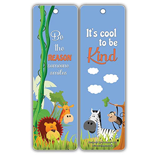 Creanoso Safari Animals Motivational Bookmark Cards (12-Pack) – Premium Quality Set – Inspiring Inspirational Words for Boys, Girls, Kids – Six Assorted Bookmarks Designs Pack