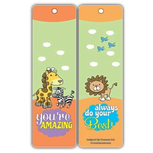 Creanoso Safari Animals Motivational Bookmark Cards (12-Pack) – Premium Quality Set – Inspiring Inspirational Words for Boys, Girls, Kids – Six Assorted Bookmarks Designs Pack