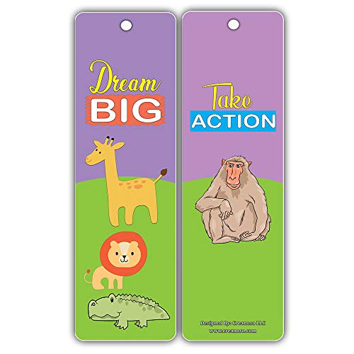 Creanoso Safari Animals Motivational Bookmark Cards (12-Pack) – Premium Quality Set – Inspiring Inspirational Words for Boys, Girls, Kids – Six Assorted Bookmarks Designs Pack