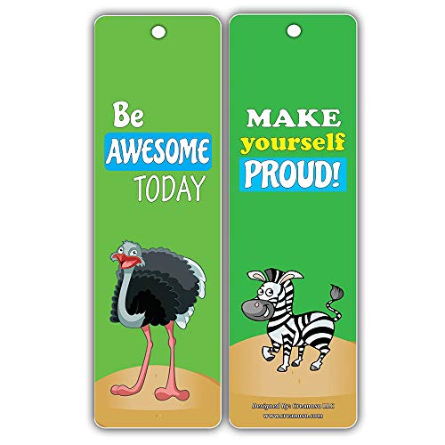 Creanoso Safari Animals Motivational Bookmark Cards (12-Pack) – Premium Quality Set – Inspiring Inspirational Words for Boys, Girls, Kids – Six Assorted Bookmarks Designs Pack