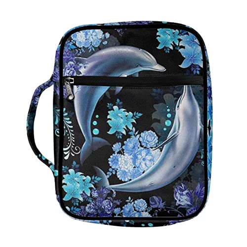 JEOCODY Cute Dolphin Bible Cover for Women Men Bible Bag Bible Protective with Handle and Zippered Pocket for Men Women Girls Christian Gifts for Phone Notebooks Pens Church Cosmetic Keys