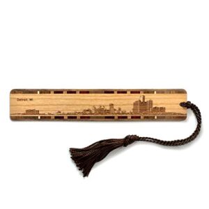 detroit, michigan skyline – engraved wooden bookmark with tassel – made in usa – also available personalized