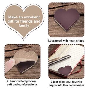 WANDIC Leather Heart Bookmark, 5 Pcs Heart Shape Corner Page Makers Handmade Reading Book Marker for Bookworm Book Lovers Gifts