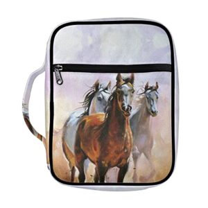 wellflyhom wild horse bible cover for men women carrying book case church bag bible bags rotective with handle and zippered pocket, study bible book holder