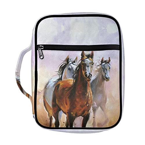 WELLFLYHOM Wild Horse Bible Cover for Men Women Carrying Book Case Church Bag Bible Bags rotective with Handle and Zippered Pocket, Study Bible Book Holder