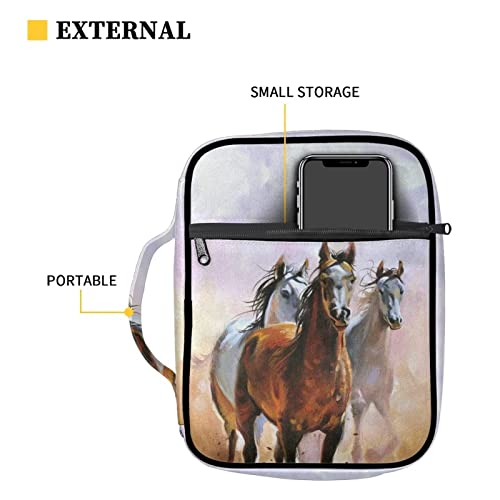 WELLFLYHOM Wild Horse Bible Cover for Men Women Carrying Book Case Church Bag Bible Bags rotective with Handle and Zippered Pocket, Study Bible Book Holder