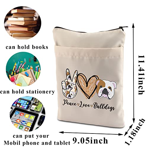 PLITI Bulldog Book Sleeve English Bulldog Lover Gift Bulldog Mom Gift Peace Love Bulldogs Book Bag (Peace Bulldogs BS)
