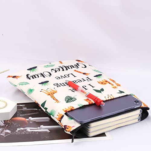 Giraffe Lovers Book Sleeve Giraffe Book Cover Funny Giraffe Lady Book Pouch Giraffe Keeper Book Sack Giraffe Book Protector Waterproof Zipper BFF Gift (GiraffeBS)