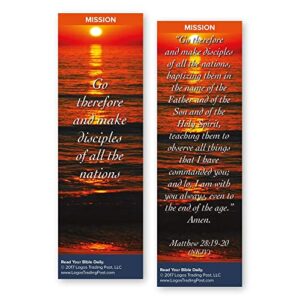 Christian Bookmark with Bible Verse, Pack of 25, Mission Themed, Go Therefore and Make Disciples of All the Nations, Matthew 28:19-20