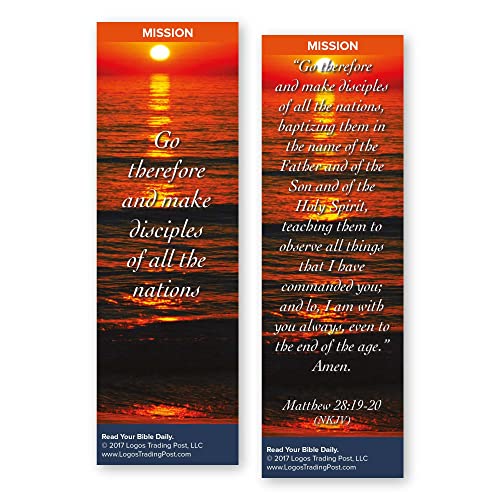 Christian Bookmark with Bible Verse, Pack of 25, Mission Themed, Go Therefore and Make Disciples of All the Nations, Matthew 28:19-20