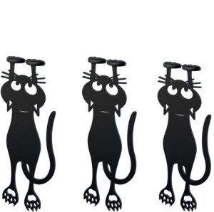 curious black cat bookmark: locate reading progress with cute cat paws, reusable creative funny hollow cat pattern hanging bookmark page markers(3pcs)