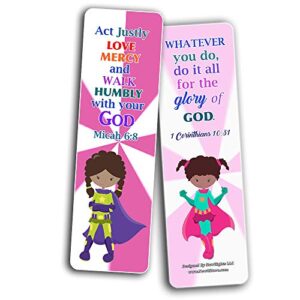 Religious Bookmarks for Kids - Super Hero (12 Pack) - Collection of Bible Verses for Kids - Stocking Stuffers Devotional Bible Study - Church Ministry Supplies Teacher Classroom Incentive Gifts