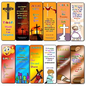 christian gospel bookmarks for kids (12 pack) – collection of inspirational bible verses for kids – church memory verse sunday school rewards – christian stocking stuffers birthday assorted bulk pack