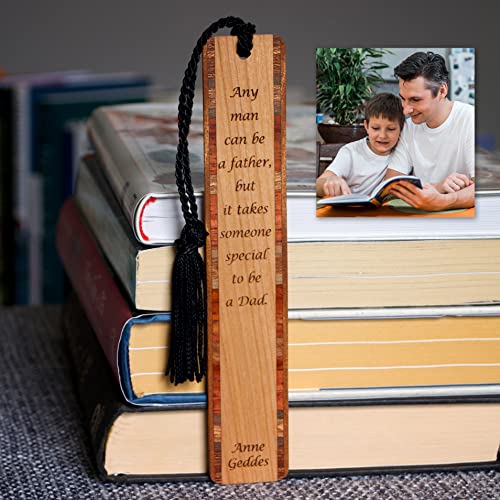 Father Quote by Anne Geddes - Engraved Wooden Bookmark with Tassel - Made in USA - Also Available Personalized