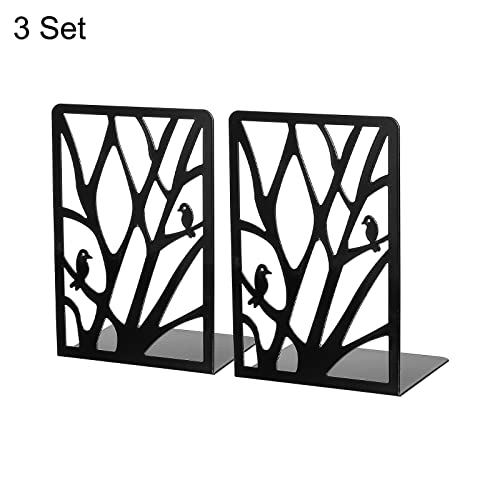 PATIKIL Bookend, 3 Set Bird L-Shaped Metal Book End Organizer for Shelves Stationery Storage, Black