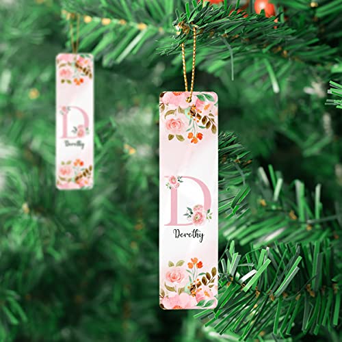 Personalized Bookmark Customized Name Initial Text Monogram Bookmarks Custom Flower Floral Markers Metal Ruler Ornament Gifts for Book Lovers Mom Dad Reader On Birthday Christmas Day, Multicolored