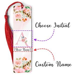 Personalized Bookmark Customized Name Initial Text Monogram Bookmarks Custom Flower Floral Markers Metal Ruler Ornament Gifts for Book Lovers Mom Dad Reader On Birthday Christmas Day, Multicolored