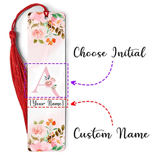 Personalized Bookmark Customized Name Initial Text Monogram Bookmarks Custom Flower Floral Markers Metal Ruler Ornament Gifts for Book Lovers Mom Dad Reader On Birthday Christmas Day, Multicolored