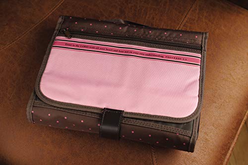 Proverbs 3:5 Tri-fold Bible Cover for Women, Bible Study Organizer, Velcro Closure, Nylon, Pink/Brown, Large