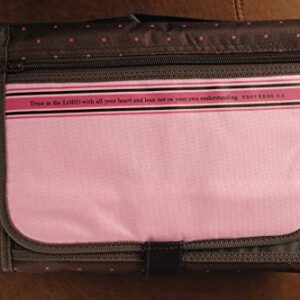 Proverbs 3:5 Tri-fold Bible Cover for Women, Bible Study Organizer, Velcro Closure, Nylon, Pink/Brown, Large