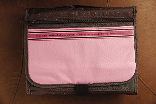 Proverbs 3:5 Tri-fold Bible Cover for Women, Bible Study Organizer, Velcro Closure, Nylon, Pink/Brown, Large