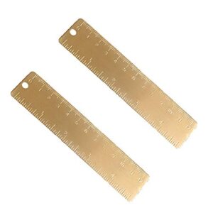 juland 2pcs gold brass ruler handy straight ruler vintage metal copper bookmark cm inch dual scale engraved 4.72″ / 12cm