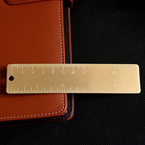 Juland 2PCS Gold Brass Ruler Handy Straight Ruler Vintage Metal Copper Bookmark Cm Inch Dual Scale Engraved 4.72" / 12cm