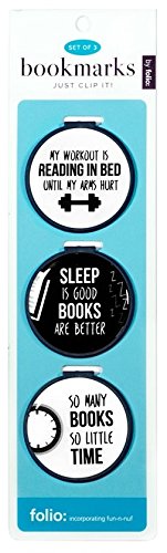 Just Clip it! Quote Bookmarks - (Set of 3 clip over the page markers). Funny Bookmark Set - Ideal for Bookworms of all ages. Adults Men Women Teens & Kids love our fun Domed Designs!