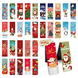30 pieces christmas magnetic bookmarks tags, ndlt cute magnet page clips bookmark with santa snowman reindeer christmas tree pattern for women men kids book lovers, xmas new year gift hanging tags