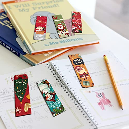 30 Pieces Christmas Magnetic Bookmarks Tags, NDLT Cute Magnet Page Clips Bookmark with Santa Snowman Reindeer Christmas Tree Pattern for Women Men Kids Book Lovers, Xmas New Year Gift Hanging Tags
