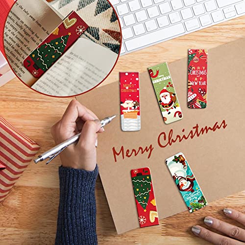 30 Pieces Christmas Magnetic Bookmarks Tags, NDLT Cute Magnet Page Clips Bookmark with Santa Snowman Reindeer Christmas Tree Pattern for Women Men Kids Book Lovers, Xmas New Year Gift Hanging Tags