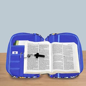 QTKJ Bible Covers for Women with Carrying Handle, Book Cover Case with Zipper Pocket Bible Cover for Mom Ladies Teens Girls, Geometry Pattern (Blue)