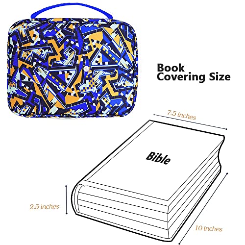 QTKJ Bible Covers for Women with Carrying Handle, Book Cover Case with Zipper Pocket Bible Cover for Mom Ladies Teens Girls, Geometry Pattern (Blue)