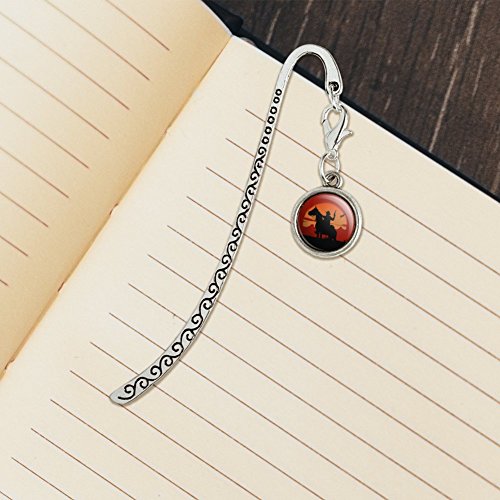 Cowboy on Horse with Red Sunset and Gun Metal Bookmark Page Marker with Charm
