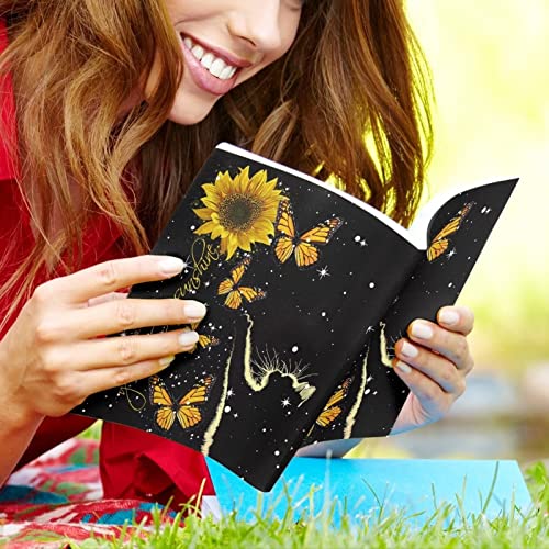 TODIYADDU Sunflower Butterfly Black Book Covers for Soft Cover Books Personality Hardcover Book Jacket Washable Reusable Easy to Put On Suitable for Most Sizes of Books