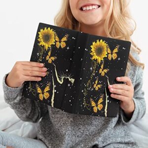 TODIYADDU Sunflower Butterfly Black Book Covers for Soft Cover Books Personality Hardcover Book Jacket Washable Reusable Easy to Put On Suitable for Most Sizes of Books