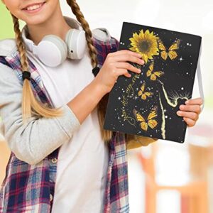 TODIYADDU Sunflower Butterfly Black Book Covers for Soft Cover Books Personality Hardcover Book Jacket Washable Reusable Easy to Put On Suitable for Most Sizes of Books