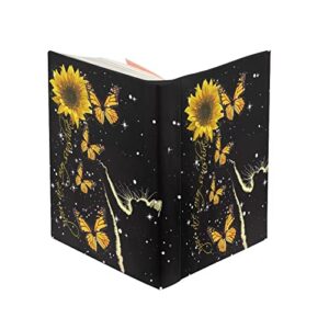 TODIYADDU Sunflower Butterfly Black Book Covers for Soft Cover Books Personality Hardcover Book Jacket Washable Reusable Easy to Put On Suitable for Most Sizes of Books