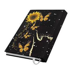 TODIYADDU Sunflower Butterfly Black Book Covers for Soft Cover Books Personality Hardcover Book Jacket Washable Reusable Easy to Put On Suitable for Most Sizes of Books