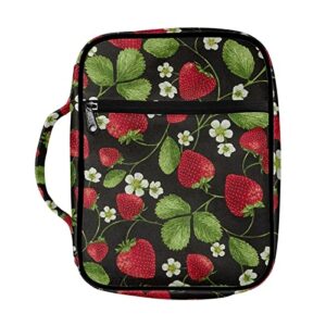 scrawlgod strawberry print bible cover for womens bible holder bible cover carrier carrying organizer bag, book covers kids scripture carrying case with handle pockets