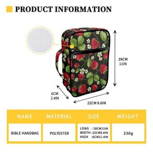 SCRAWLGOD Strawberry Print Bible Cover for Womens Bible Holder Bible Cover Carrier Carrying Organizer Bag, Book Covers Kids Scripture Carrying Case with Handle Pockets