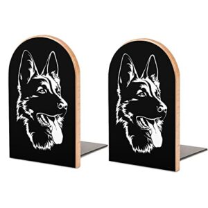 book ends german shepherd head print wood bookends 1 pair non-skid book stoppers for office/table
